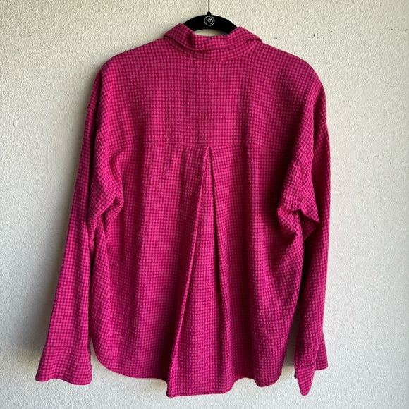 XiRENA fuchsia pink check button front long sleeve shirt - Picture 4 of 6